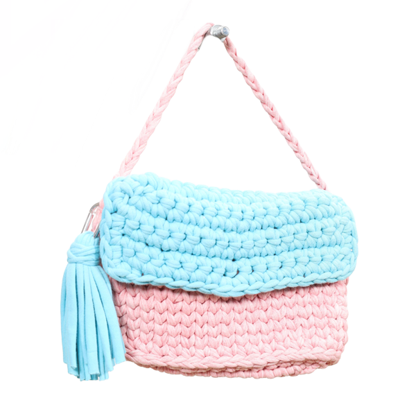 Cartera Tejida a Crochet en Celeste y Rosado